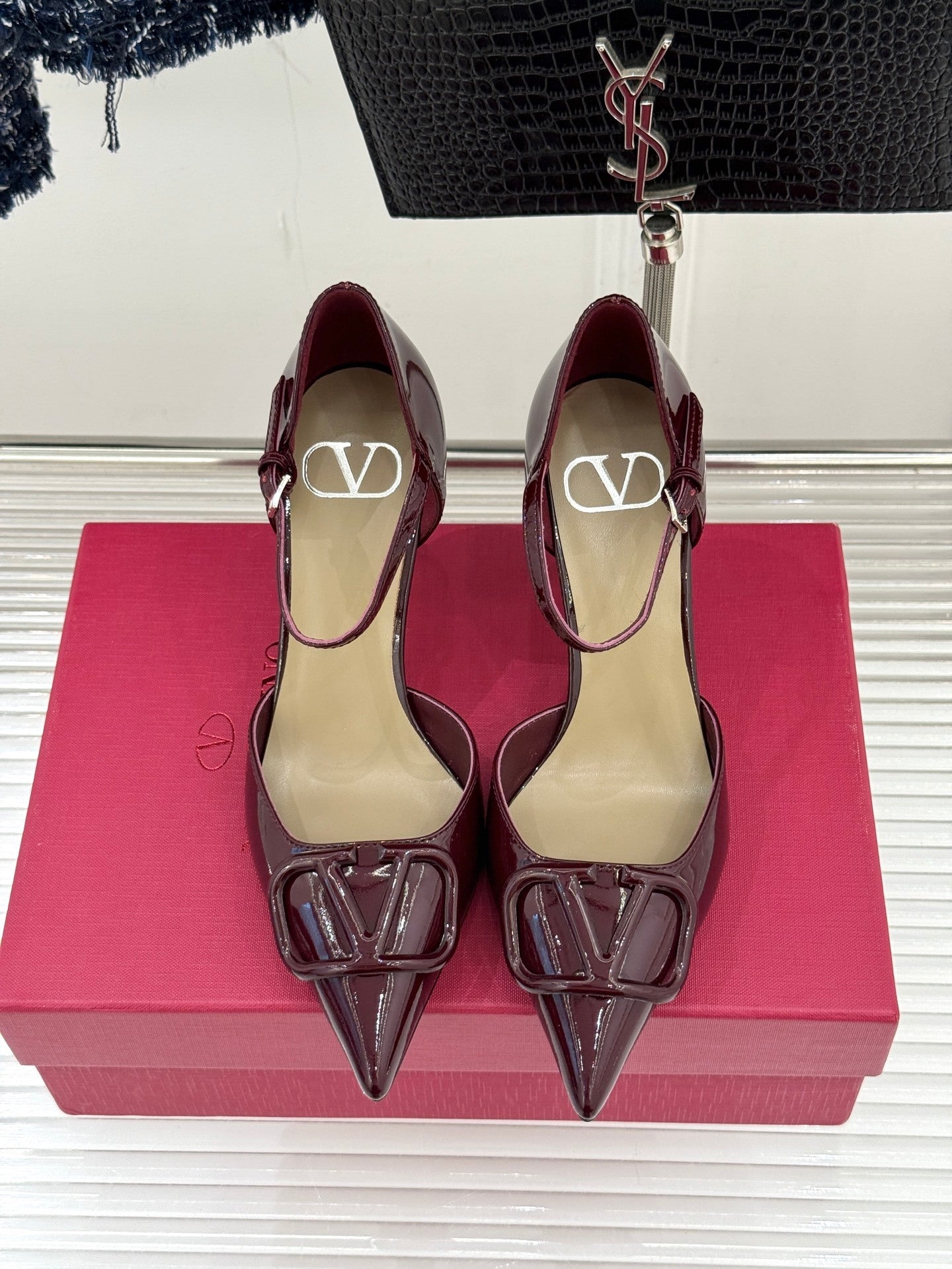 Logo Buckle Pointed-Toe Pump — Ankle Strap
