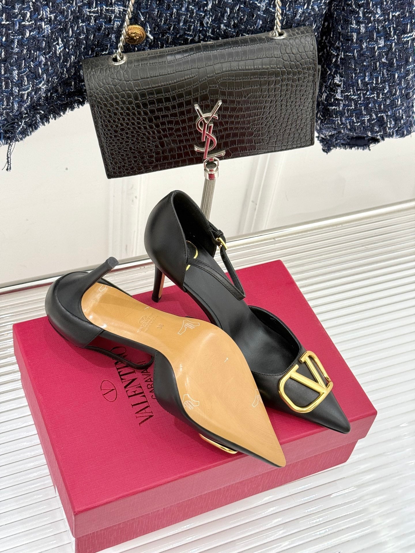 Logo Buckle Pointed-Toe Pump — Ankle Strap