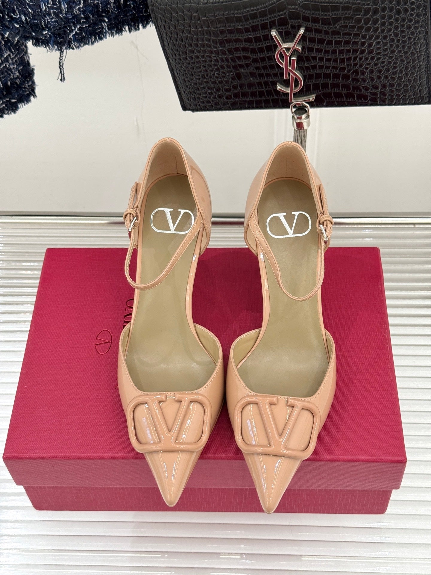 Logo Buckle Pointed-Toe Pump — Ankle Strap