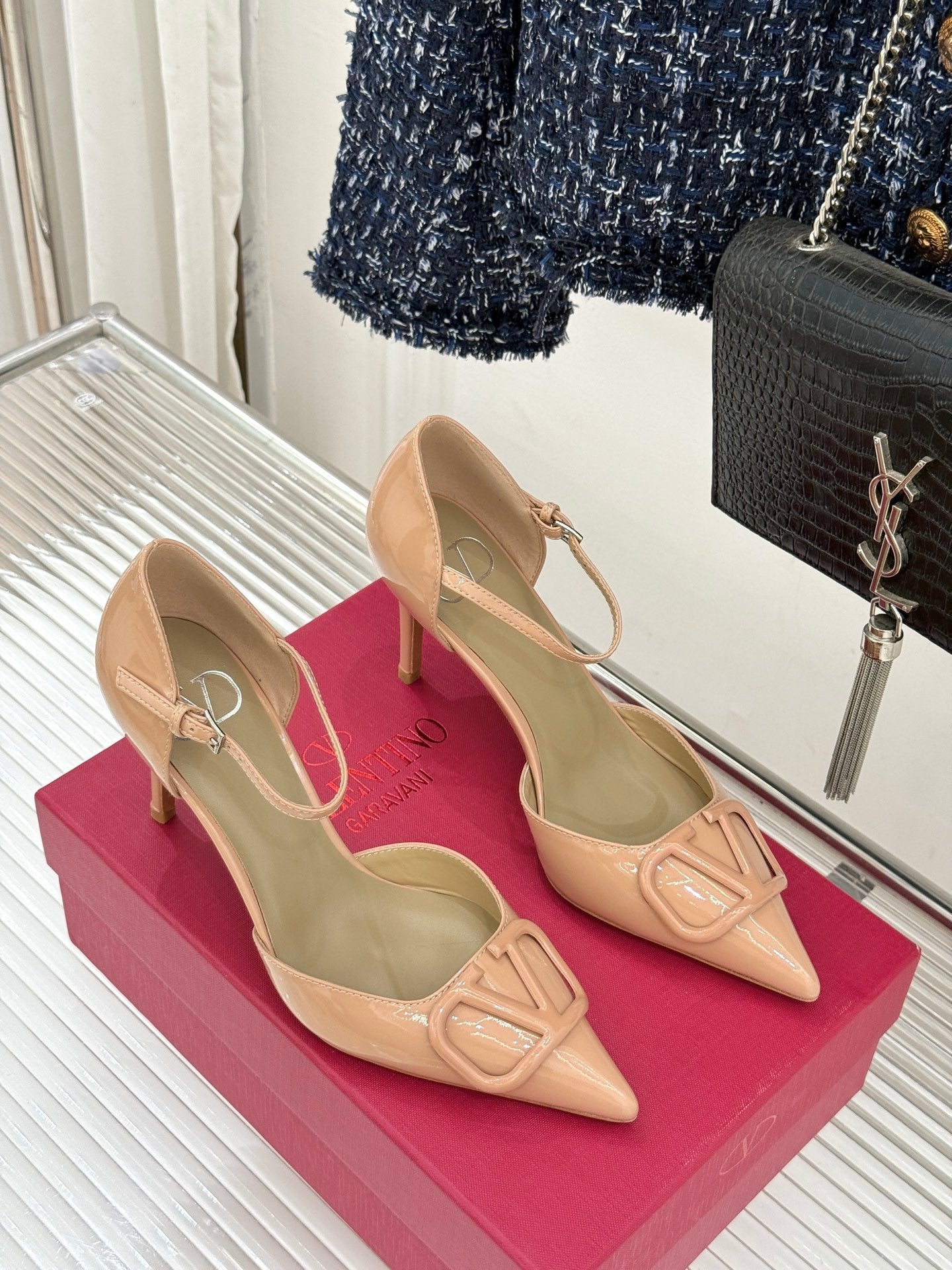 Logo Buckle Pointed-Toe Pump — Ankle Strap