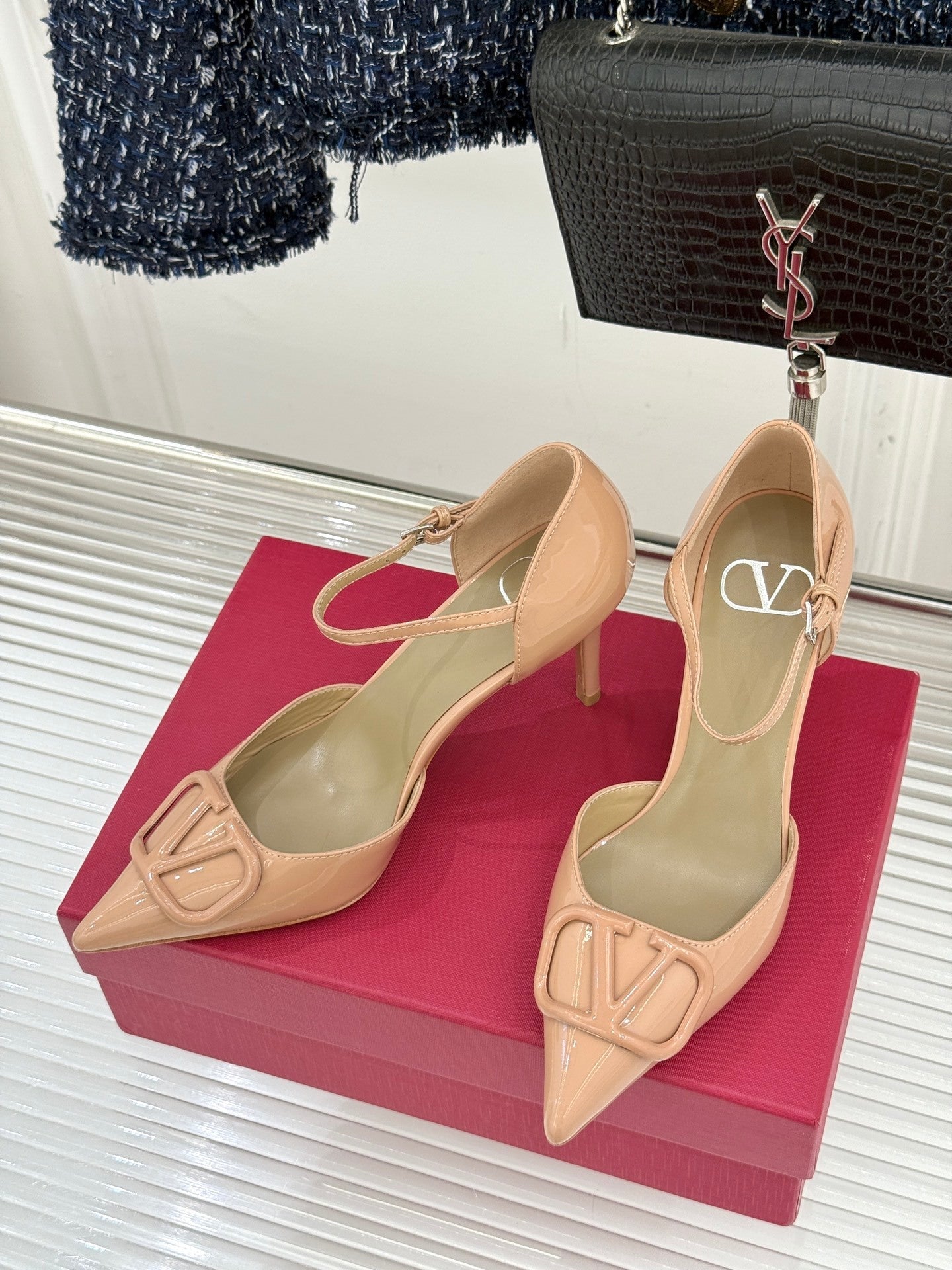 Logo Buckle Pointed-Toe Pump — Ankle Strap