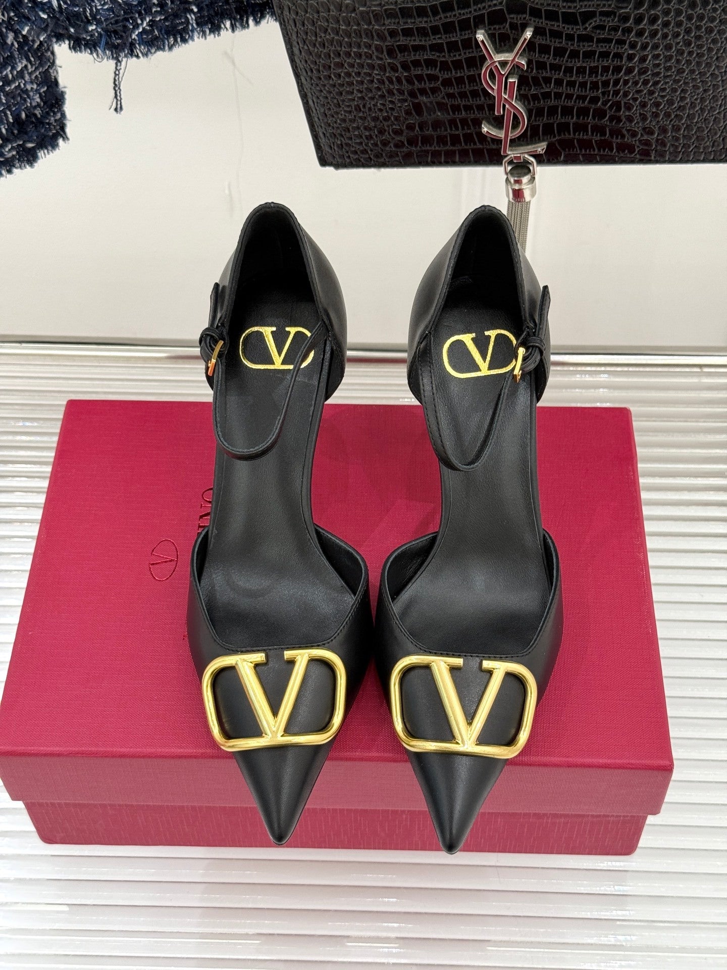 Logo Buckle Pointed-Toe Pump — Ankle Strap