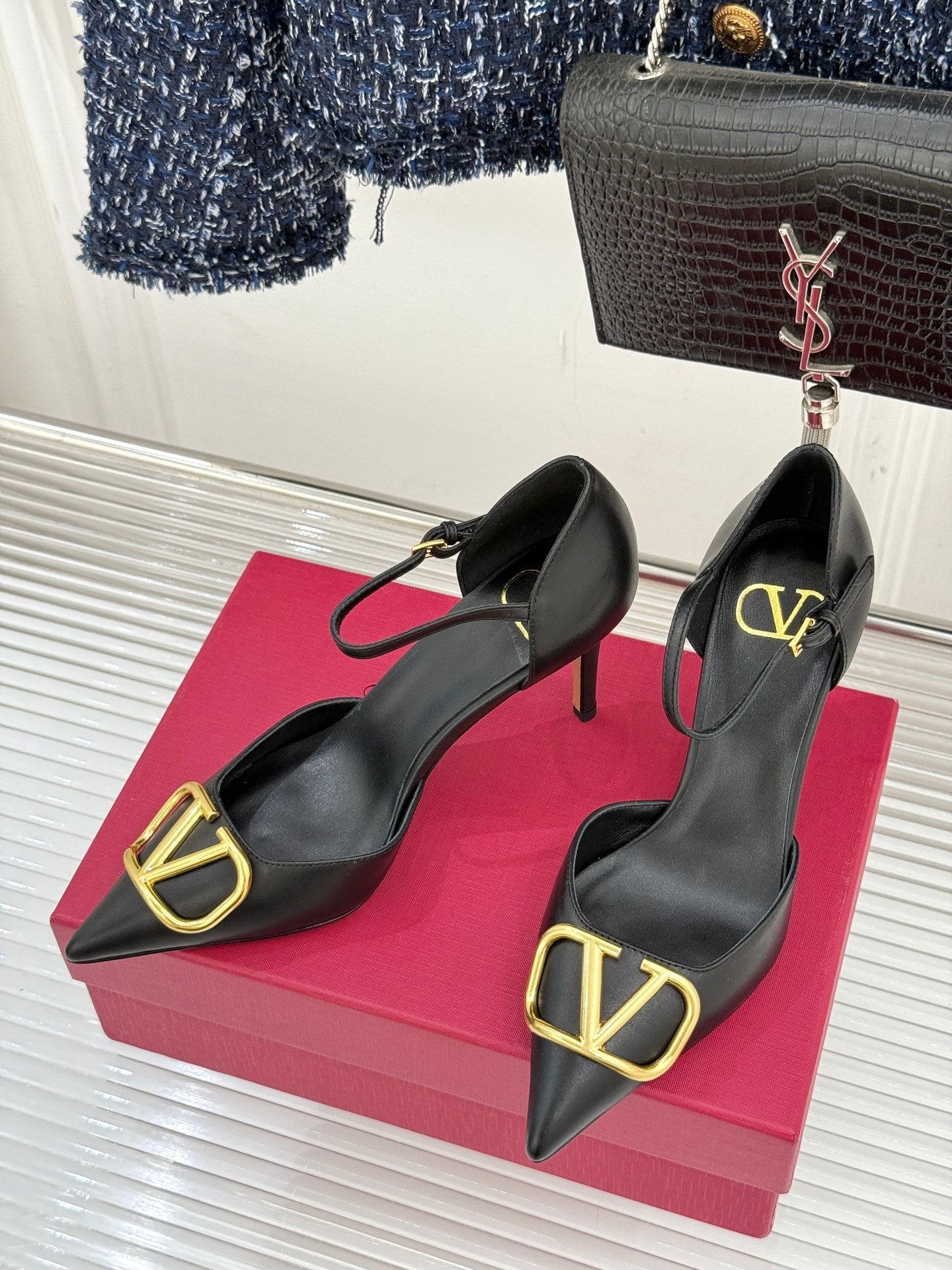 Logo Buckle Pointed-Toe Pump — Ankle Strap