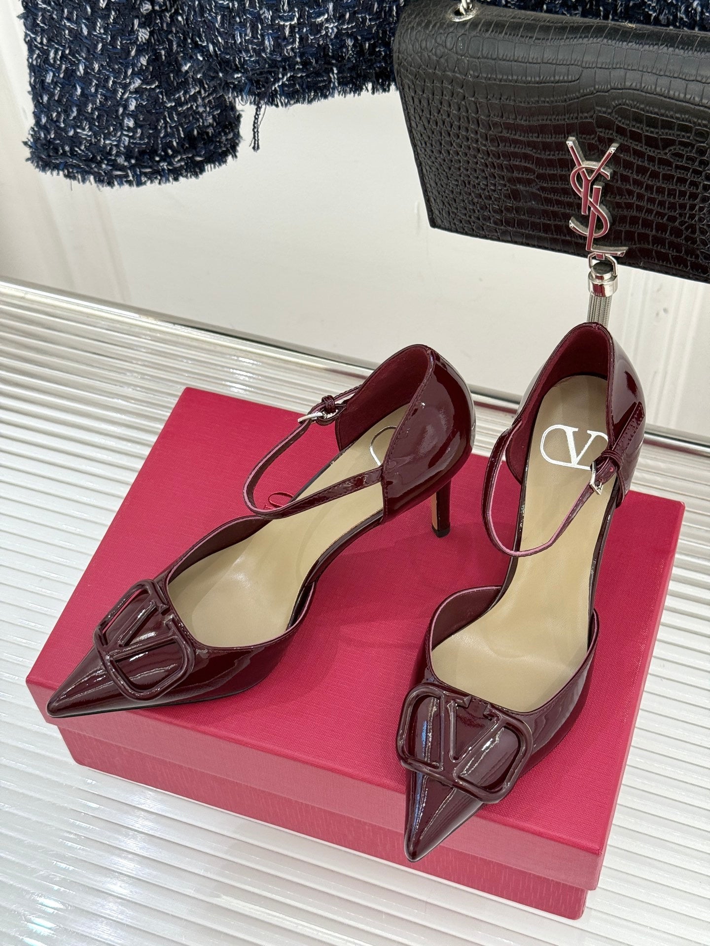 Logo Buckle Pointed-Toe Pump — Ankle Strap