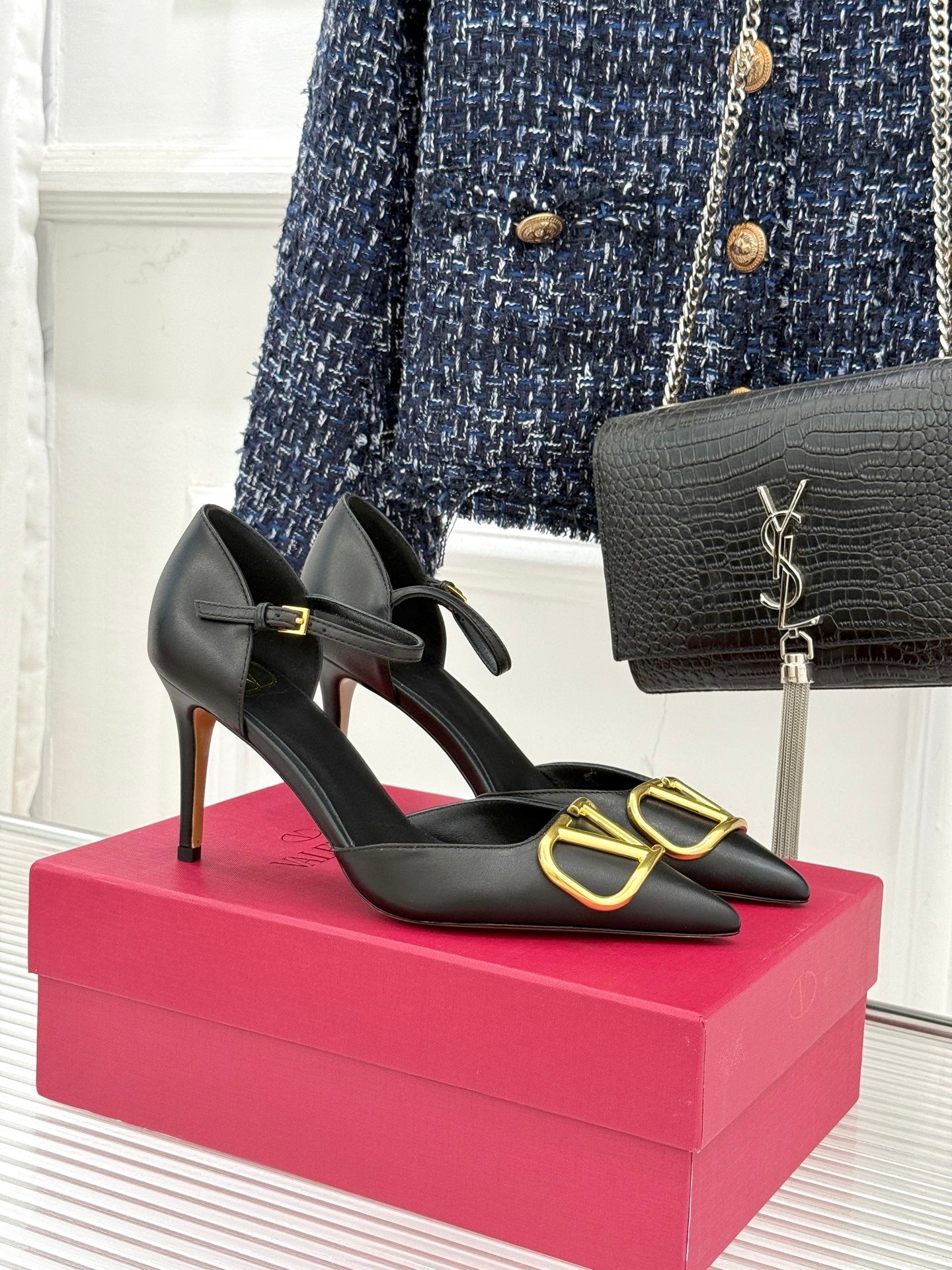 Logo Buckle Pointed-Toe Pump — Ankle Strap