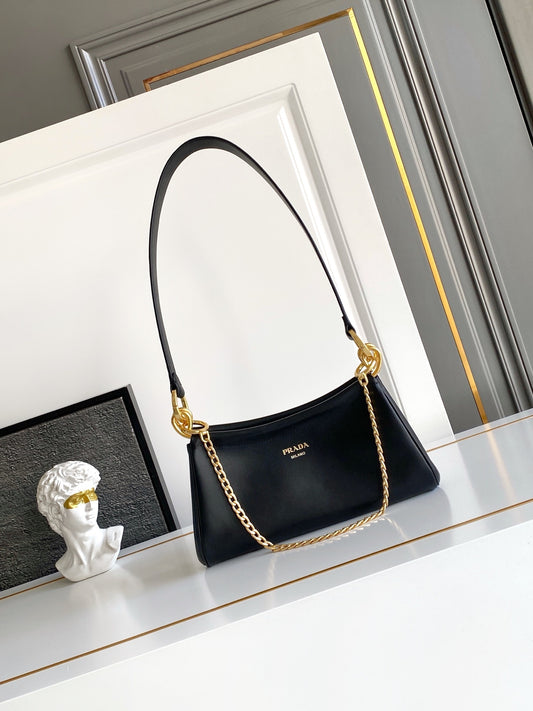 Leather Chain Shoulder Bag — Gold Hardware