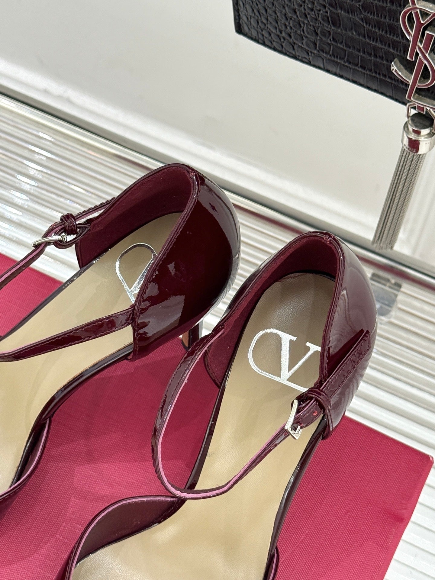Logo Buckle Pointed-Toe Pump — Ankle Strap