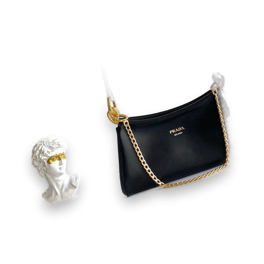 Leather Chain Shoulder Bag — Gold Hardware
