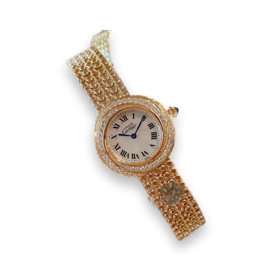 Diamond Bezel Cocktail Watch — Gold Bubble Bracelet & Roman Numeral Dial